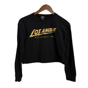 Riot Queen Womens Black Long Sleeve Los Angeles Lightning Bolt Cropped Shirt XS